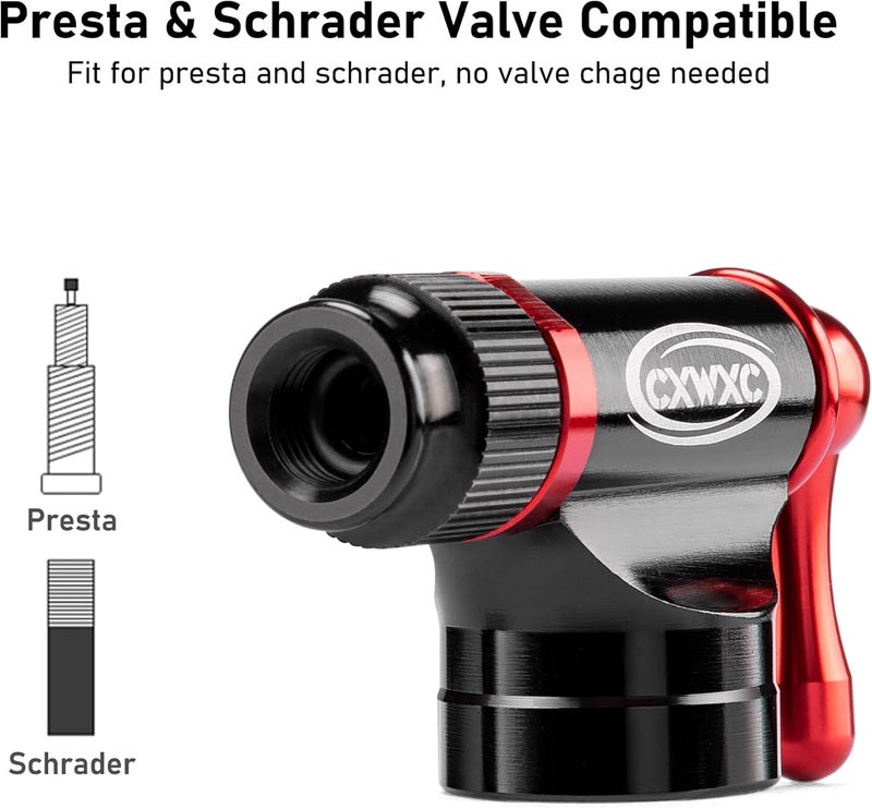CXWXC CO2 Inflator Kit with 16g/ 25g CO2 Cartridges - Presta & Schrader Valve Compatible - CO2 Bike Pump for Road and Mountain Bikes - Image 2